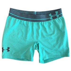 Youth XL Under Armour UA Heat Gear Elf Green W/Gray 5" Inseam Compression Shorts
